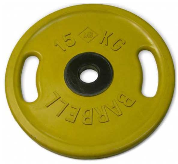 Олимпийский диск MB Barbell с ручками 15 кг желтый